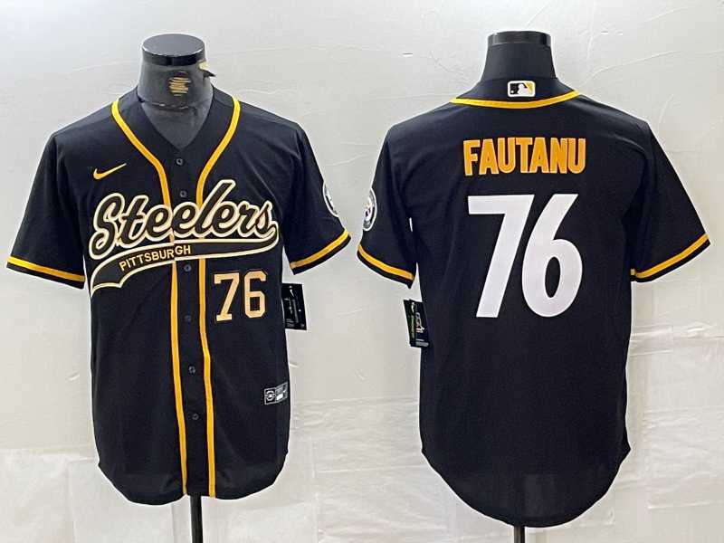 Men%27s Pittsburgh Steelers #76 Troy Fautanu Black With Patch Cool Base Stitched Baseball Jerseys
